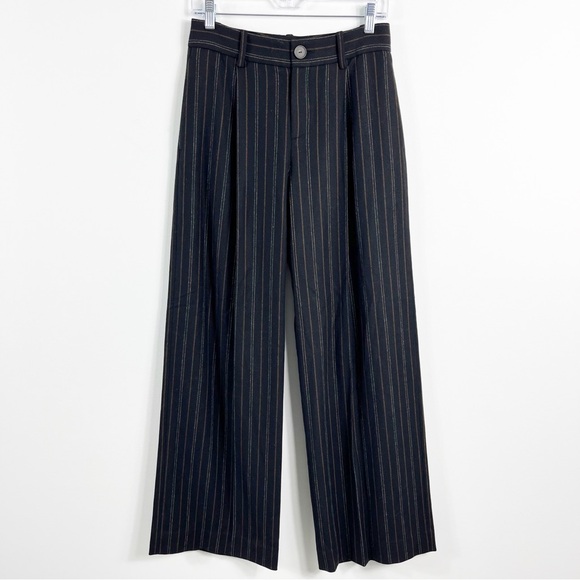 Vince Black Flannel Wool Blend Striped Wide Leg Trouser Pant Size 2 NWT Multi - Picture 2 of 6
